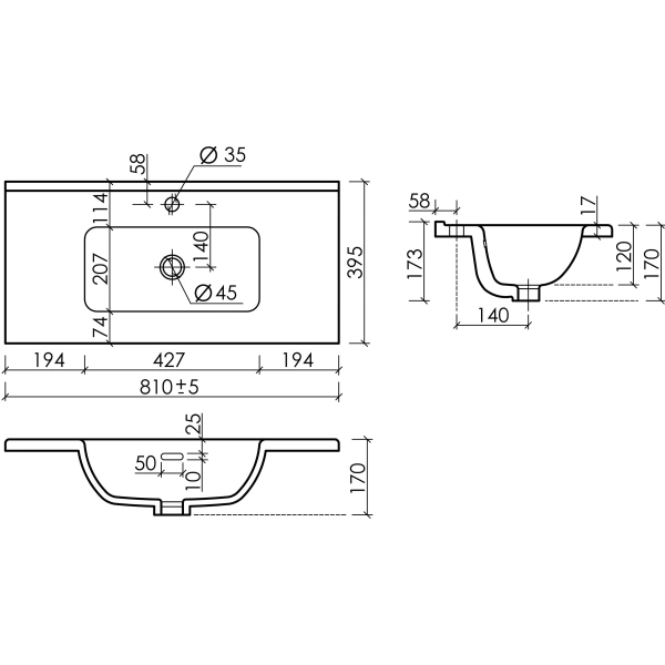Раковина встраиваемая сверху (81х39,5) Ceramica Nova Compact CN7026