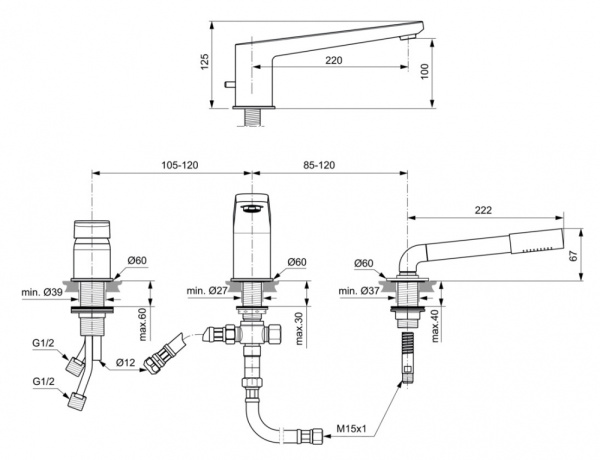 Смеситель для ванны Ideal Standard Tonic II A6348AA