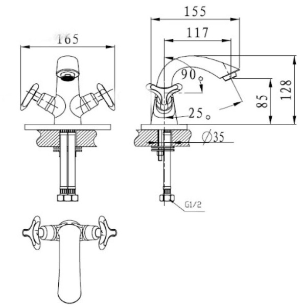 Смеситель для раковины KAISER Trio (57011-2)
