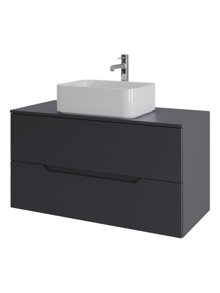 Тумба с раковиной подвесная 100 см, Orange Line Li-100TugMDF+B02-460W графит/белый
