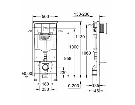 Комплект инсталляции с унитазом GROHE Rapid SL Euro Ceramic 383283 микролифт