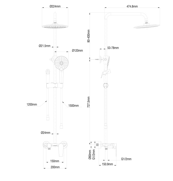 Душевая система с техническим душем WONZON & WOGHAND, белый матовый WW-A30874-MW Душевая система с техническим душем WONZON & WOGHAND, белый матовый WW-A30874-MW