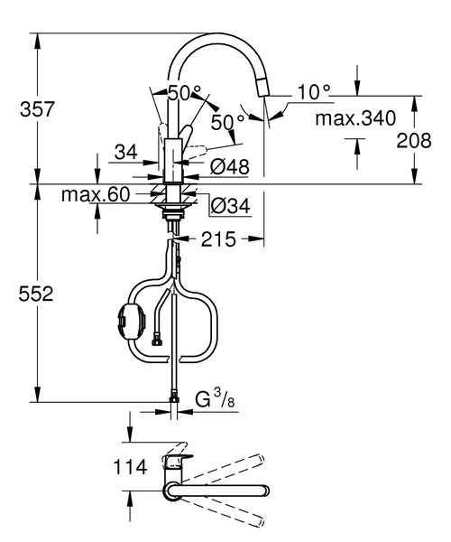 Смеситель для кухни однорычажный Grohe BauCurve 30547 000 (30547000)