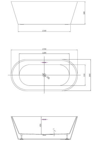 Ванна акриловая отдельностоящая (170х80) Vincea VBT-4291-1700 цвет белый