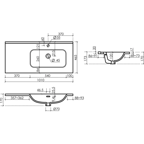 Раковина встраиваемая сверху (101х46,5) Ceramica Nova Element CN7003R