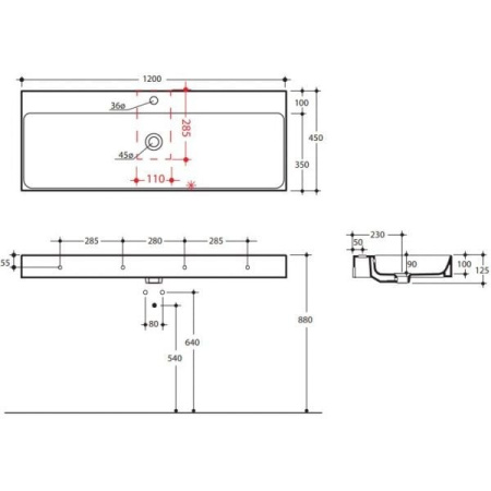 Раковина подвесная (120х45) Kerasan Cento 353401*1 белый