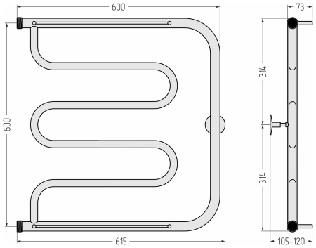Полотенцесушитель водяной Стилье (600х600) 00016-6060