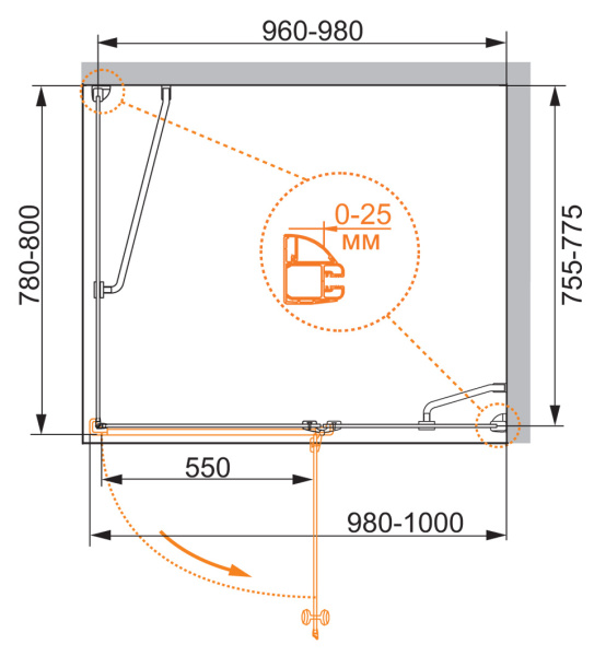 Душевой уголок (100х80) CEZARES VERONA VERONA-W-AH-1-100/80-P-Cr-R