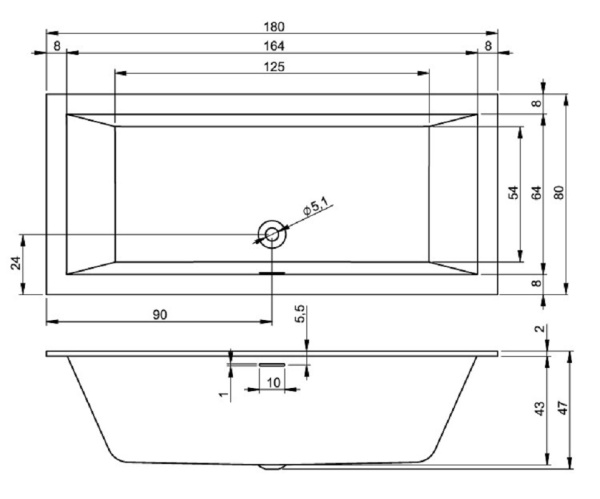 Акриловая ванна Riho Rething Cubic (180x80) B106001005 Акриловая ванна Riho Rething Cubic (180x80) B106001005