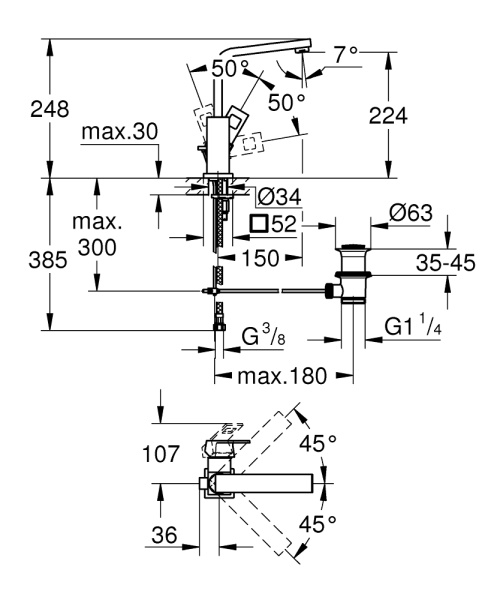 Смеситель однорычажный для раковины Grohe Eurocube 23135 000 (23135000) хром Смеситель однорычажный для раковины Grohe Eurocube 23135 000 (23135000) хром