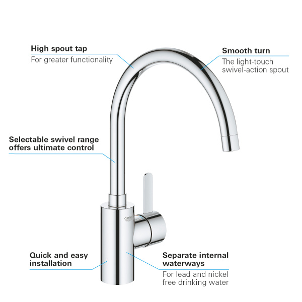 Смеситель однорычажный для кухни Grohe Eurosmart Cosmopolitan 32843 DC0 (32843DC0) суперсталь