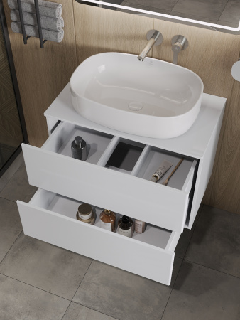 Тумба с раковиной подвесная 75 см, Orange Otto Ot-75TuMDF+B04-600W белый глянец