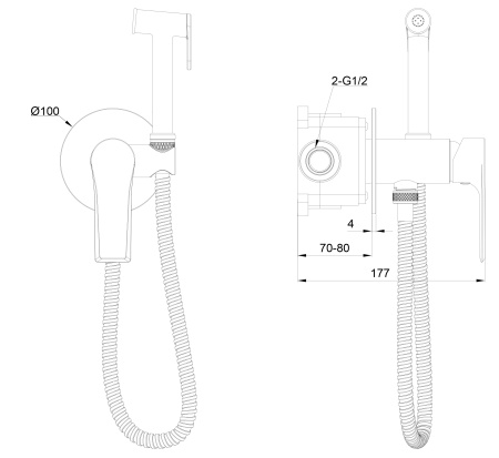 Смеситель с гигиеническим душем встраиваемый WONZON & WOGHAND BRILLIANT, темный графит WW-88829079-BGM