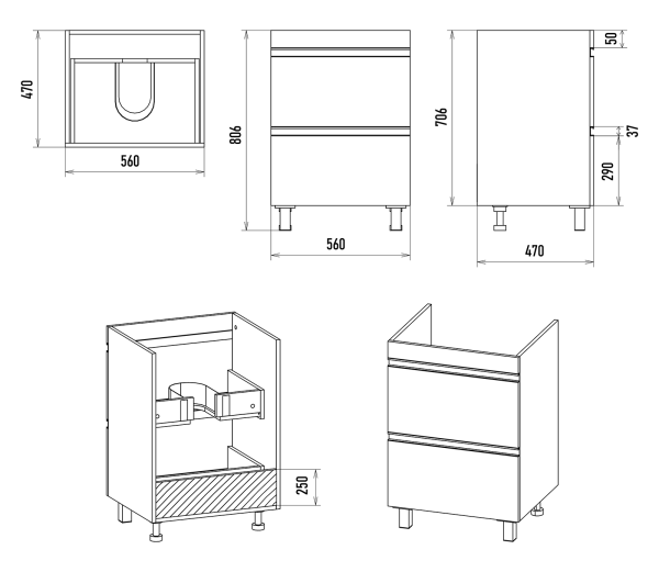 Тумба с раковиной Misty Ингрид 60 УТ000015039