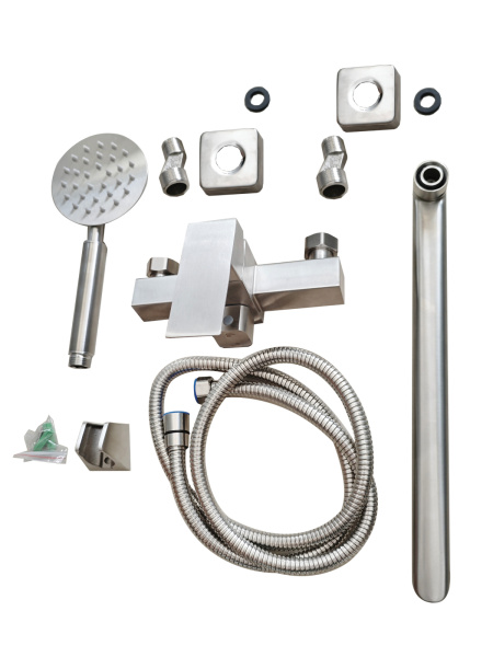 Смеситель для ванны однорычажный универсальный с душевым набором никель Agger Zest A0722233 матовый