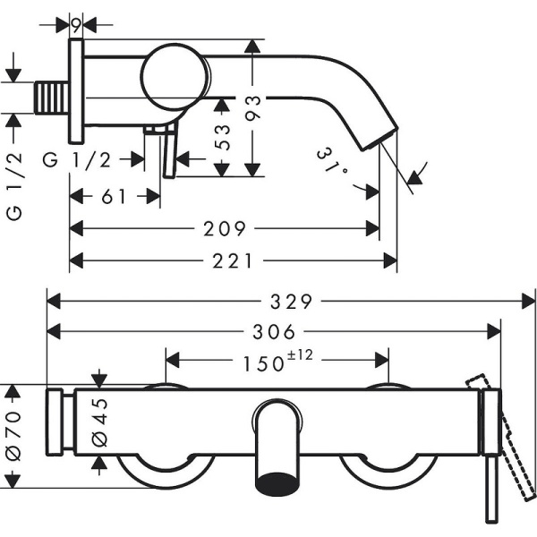Смеситель для ванны Hansgrohe Tecturis S 73422000