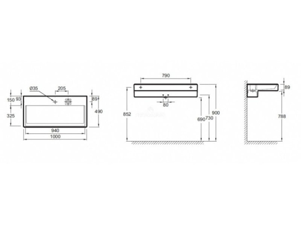 Раковина подвесная (100x49см) Jacob Delafon Terrace EXC112-00