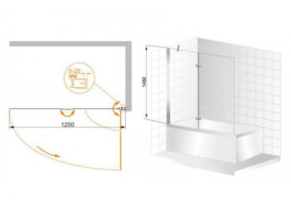 Шторка для ванны Cezares VERONA-W-V-21-120-P-Cr-R