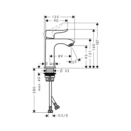 Смеситель для раковины без донного клапана Hansgrohe Metris 31186000 хром