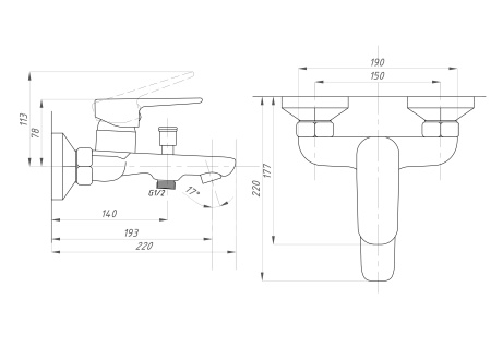 Смеситель для ванны с душем  ПСМ-Профсан Серия-200 PSM-200-1