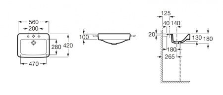 Раковина полувстраиваемая (56х42) Roca Dama Senso Square  32751S000