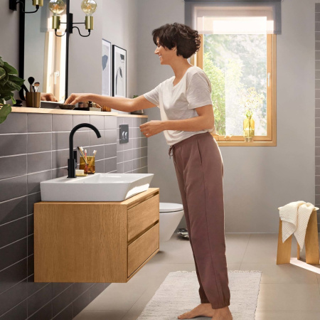 Смеситель для раковины с донным клапаном Hansgrohe Rebris E 72576670 черный матовый