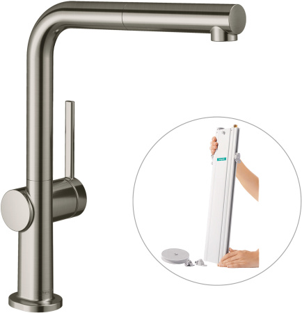 Смеситель для кухни с выдвижным изливом sBox Hansgrohe Talis M54 1jet 72809800 нержавеющая сталь 