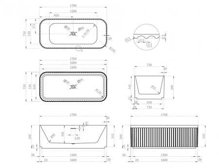 Акриловая ванна (170х75) ABBER AB9411-1.7 без гидромассажа, белый