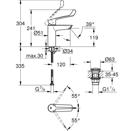 Смеситель для раковины с донным клапаном Grohe Eurosmart 23983 003 (23983003) хром
