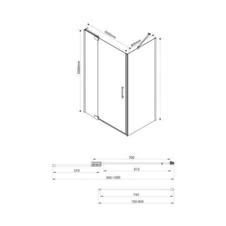 Душевой уголок Vincea  Extra VSR-1E901080CL (90х80)  хром, стекло прозрачное
