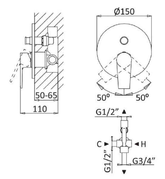 Смеситель для ванны Cezares Nautic NAUTIC-VDIM-01