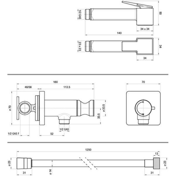 Гигиенический душ со смесителем Bossini Cube Brass E38003B.073 черный