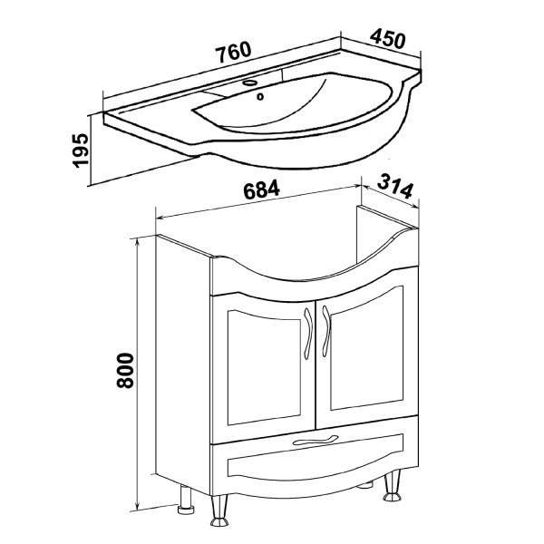 Тумба под раковину Runo Неаполь 75 (00-00001034)