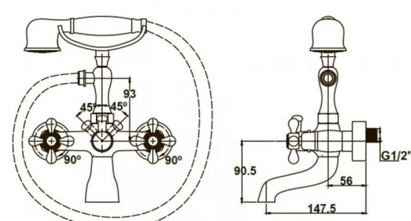 Смеситель для ванны и душа Kaiser Carlson Style 44222, хром