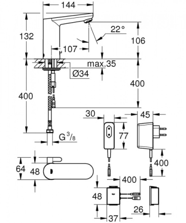 Электронный смеситель для раковины Grohe Eurosmart Cosmopolitan E Bluetooth 36413 000 (36413000)  хром Электронный смеситель для раковины Grohe Eurosmart Cosmopolitan E Bluetooth 36413 000 (36413000)  хром