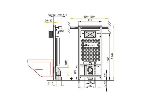 Скрытая система инсталляции для унитаза AlcaPlast Jadromodul AM102/1120