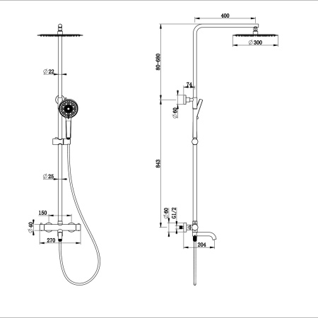 Душевая система с термостатом WONZON & WOGHAND STICK, темный графит WW-88739903-BGM