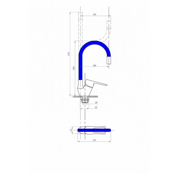 Смеситель для кухни FAUZT FZs-833-B129 гибкий излив тип См-МОЦБА Синий