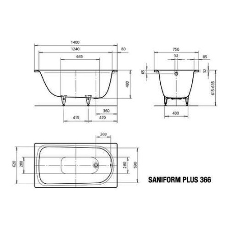 Стальная ванна (140х75) Kaldewei Saniform Plus Star 344 Standard 134400010001