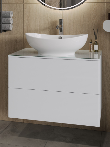 Тумба с раковиной Orange Otto Ot-75TuGLASS+G56 подвесная, белый