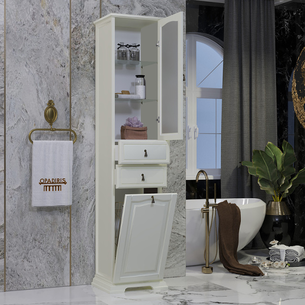 Пенал Opadiris Риспекто 40, с бельевой корзиной, цвет слоновая кость, правый, 00-00005837