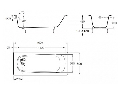 Ванна чугунная Roca Continental (160x70) 21290200R