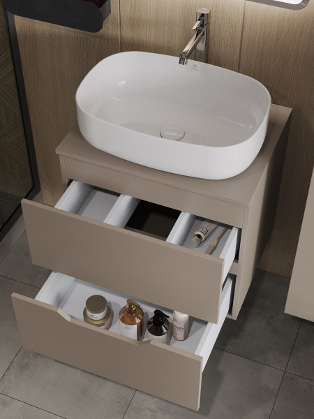 Тумба с раковиной подвесная 60 см, Orange Line Li-60TuLMDF+B07-540W  латте/белый