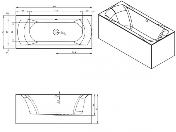 Ванна акриловая Riho Linares Plug & Play (160х75) L B140008005