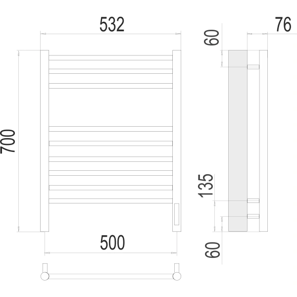 Полотенцесушитель электрический Terminus Аврора (500х700) П9 4670078527240