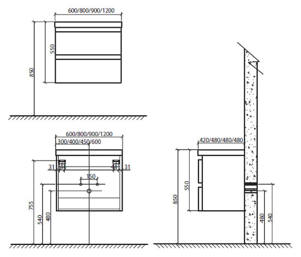 База под раковину подвесная BelBagno ENERGIA-N-1200-2C-SO-BL Bianco Lucido
