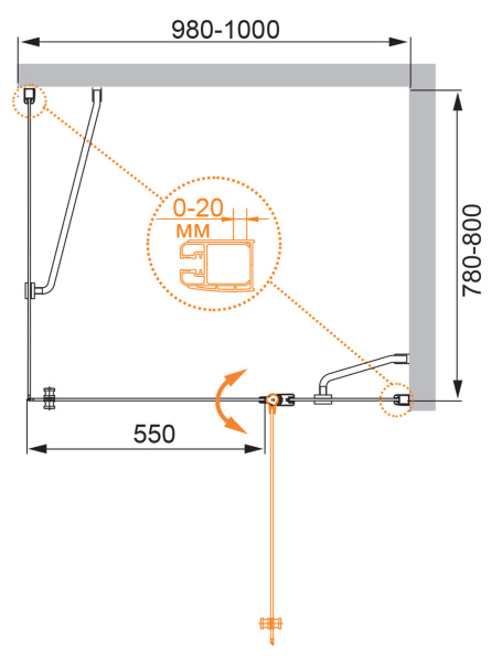 Душевой уголок (100х80) CEZARES ELENA ELENA-W-AH-1-100/80-P-Cr-R