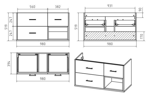 Тумба под раковину Misty Фетта 100  П-Фет0100-011-3Я