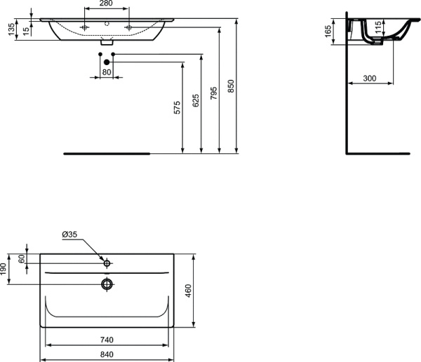 Раковина встраиваемая сверху Ideal Standard Connect Air (84х46) E027901
