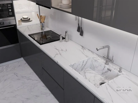 Кухонная мойка (56х50) EMAR EMB-560(TOP) White Elegant